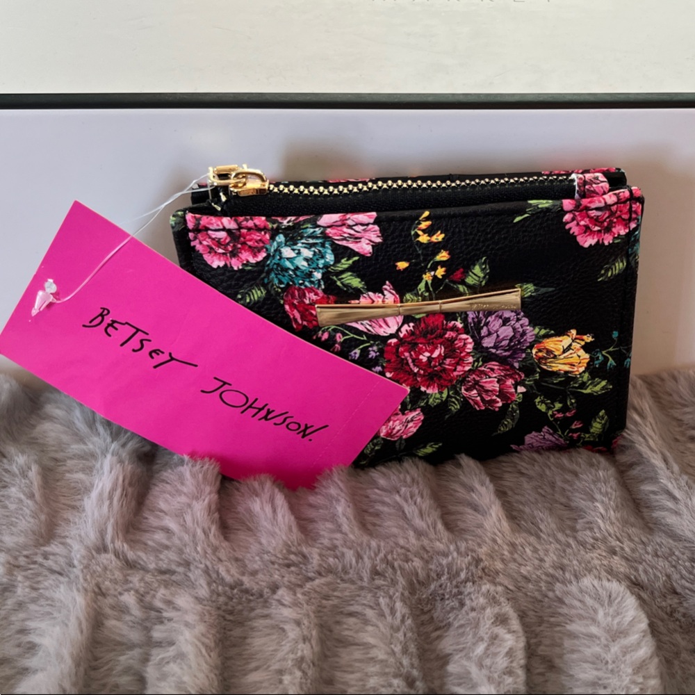 Betsey Johnson Black and Pink Floral Wallet